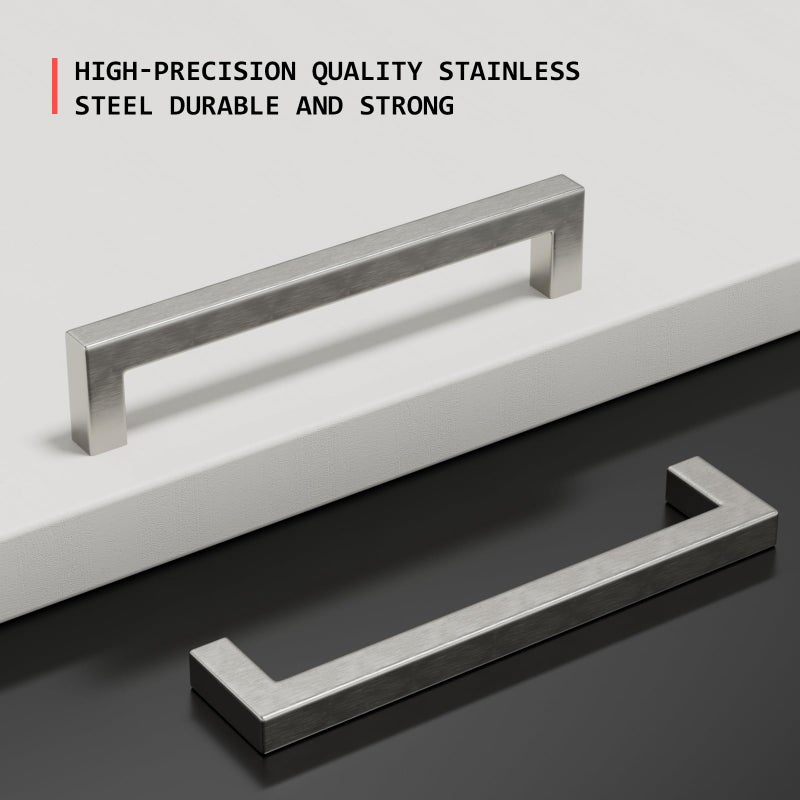 homdiy 15 Pack 5 Inch Brushed Nickel Cabinet Pulls Cabinet Handles Square Door Handles Modern Dresser Drawer Stainless Steel Hardware - Image 3